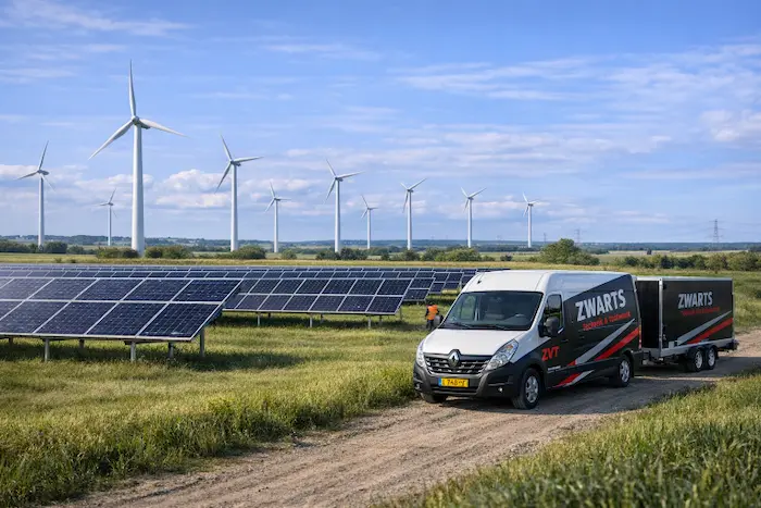 Zwarts Bus in groen landschap